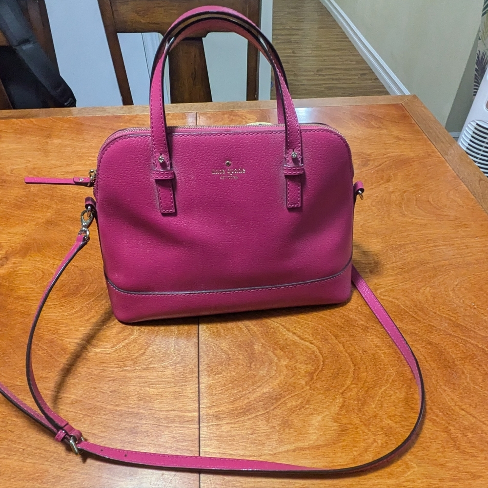Kate Spade, medium pink purse with top handles and cross body strap